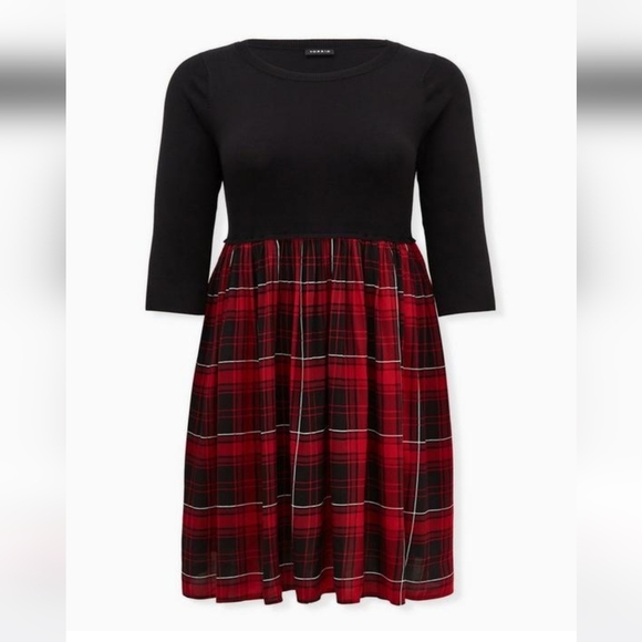 NWT Red Plaid Challis To Knit Dress - Picture 5 of 5